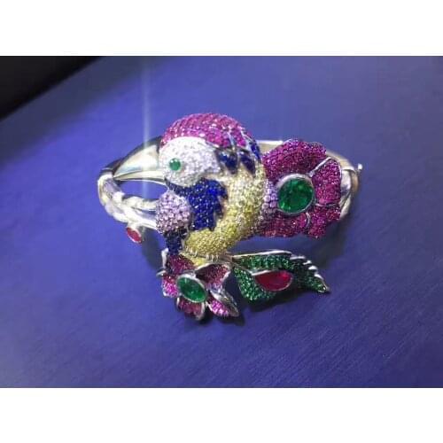 Ethnic 925 sterling silver with cubic zircon bird bangle bracelet fine women jewelry free shipping