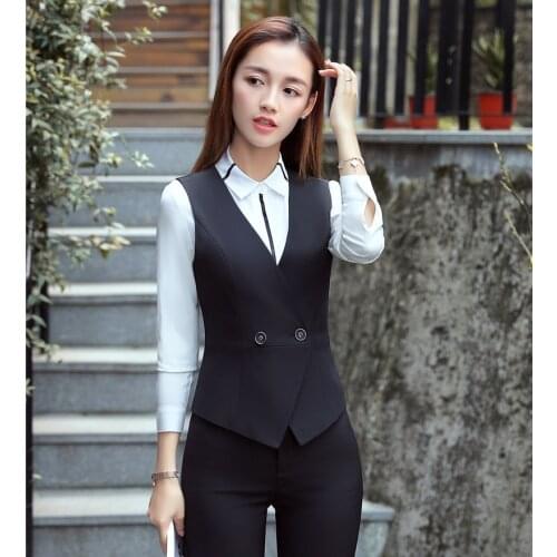 Fashion Formal Women Waistcoat & Vest Black Elegant Office Uniform Designs Ladies Work Wear Clothes OL Styles