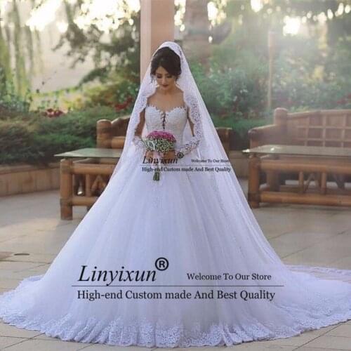 Lace White Wedding Dress Ball Gown Appliques Tulle Country Western Wedding Dresses 2019 Custom Made Vestidos De Novia