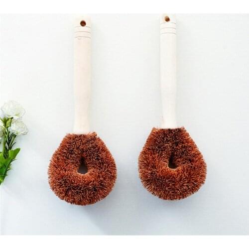 1PCS Natural Coconut Brown Non-stick Oil Long Handle Pot Brush Dish Washing Oil Cleaning Brush Can Hang Type Brush Tableware