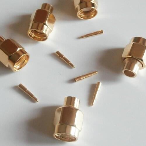 10X Pcs High-quality RF Connector SMA Male jack Solder for semi-rigid RG402 0.141" cable Nonporous Brass GOLD Plated Straight