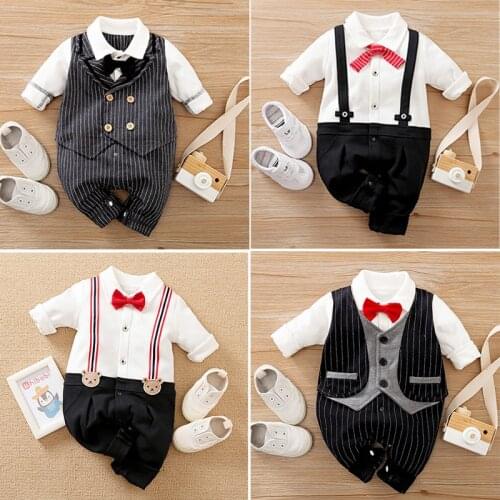 2021 New Newborn Baby Rompers Boy Clothes Jumpsuit Overalls Infant Cotton Outfit with Bow Tie Kids Girl Toddler Costume rompers