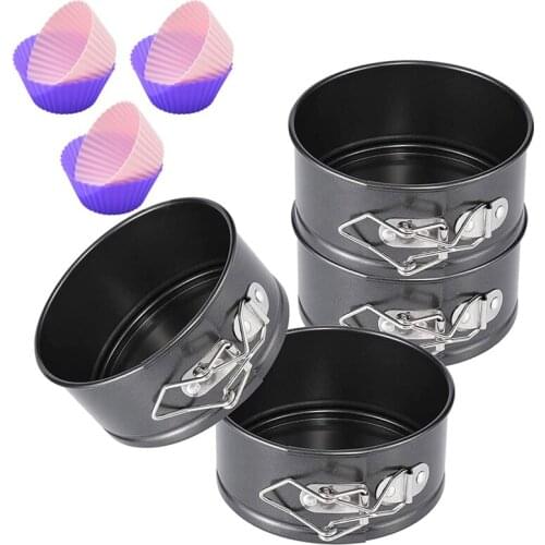 4Pcs Springform Cake Pan - 4 Inch Steel Nonstick Leakproof Round Cheesecake Pans Baking Pan Removable Bottom Bakeware