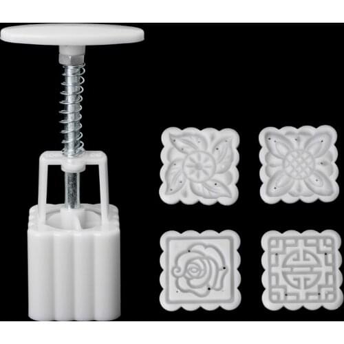5Pcs Stamps 50g Square Flower Moon Cake Mold Mould Pastry Mooncake Hand DIY Tool