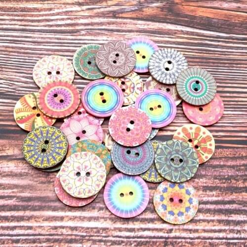 50PCS Three Sizes Retro Series Wood Buttons For Handwork Sewing Scrapbook Clothing Crafts Accessories DIY Gift Card Decor SC077
