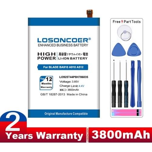 LOSONCOER 3800mAh LI3925T44P8H786035 For ZTE Blade V7 A512 BA910 Z10 A910 Xiaoxian 4 BV0701 Good Quality Battery +Free tools
