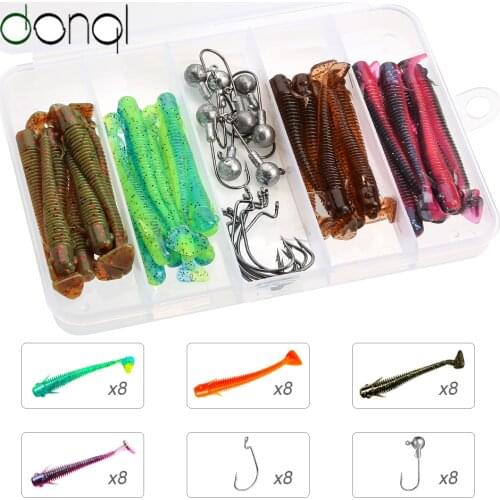 DONQL 32pcs Jig Fishing Soft Lures Silicone Bait 63mm 1.3g Shrimp Smell Worm Bait Artificial Wobblers Sea Fishing Tackle Lures