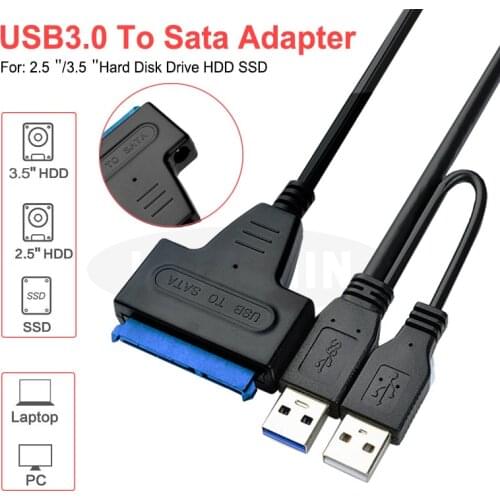 Dual USB Sata Cable USB To Sata Adapter Suport 2.5 or 3.5 Inch External SSD HDD Hard Drive Sata Cable Sata USB 3.0 Adapter