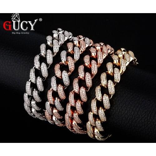 GUCY 14mm High Quality Miami Cuban Link Bracelet Bling Men Jewelry AAAA Zircon Charm Hip Hop Chain
