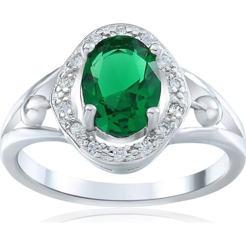 Hainon New Arrival Fashion Silver Color Hollow Rings for Women With Oval Green Cubic Zirconia Wedding Promise Rings Jewelry Gift