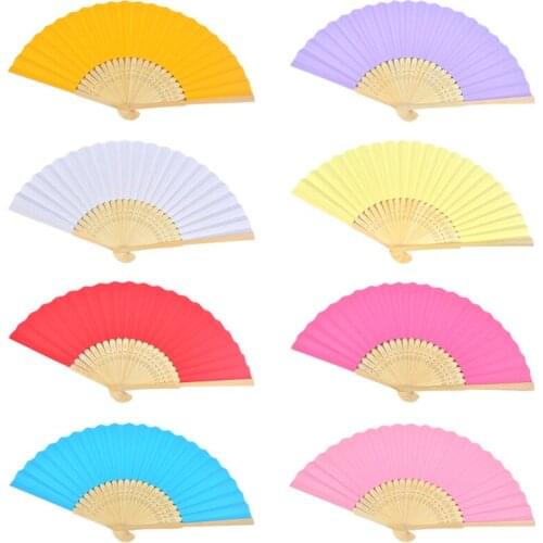 Hot 21x38cm Folding Paper Fan Pattern Folding Dance Wedding Party Lace Silk Folding Hand Held Solid Color Fan Gifts Wholesale