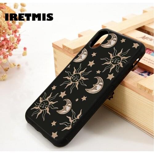 Iretmis 5 5S SE 6 6S TPU Silicone Rubber phone case cover for iPhone 7 8 plus X Xs 11 Pro Max XR Moon & Sun Pattern