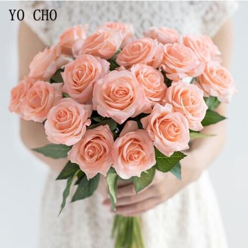 YO CHO Real Touch Artificial Flower Silk Peonies Rose Flower Pink White Peonies Bouquet Wedding Home Party Decorate Fake Flowers