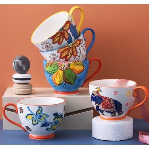 Hot-selling Hand-painted Ceramic Breakfast Mug Mug Water Bottle Large Capacity Coffee Oatmeal Milk Cup Creative Kettle Gift