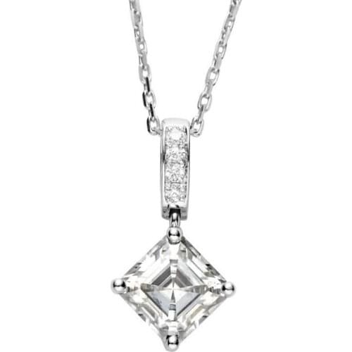 KOFSAC New Elegant Women Necklace 925 Sterling Silver Wedding Jewelry Luxury Shiny Zircon Square Pendant Necklaces Lady Gifts