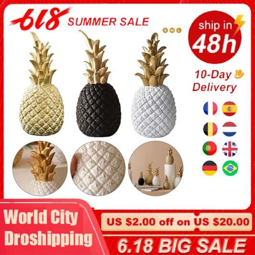 Creative Pineapple Ananas Decoration Nordic Fruit Shape Golden Pineapple Resin Black White Home Bedroom Desktop Decor Crafts