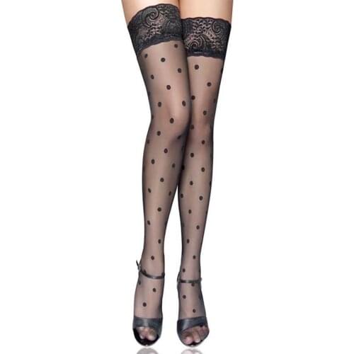 Lace Patchwork Nylon Stockings Mesh Sexy Women Extra Long Tight Medias Mujer Stylish Dot Perspective Over Knee Hot Female H2106