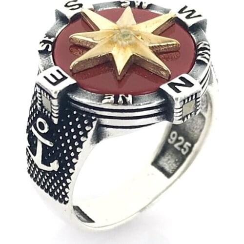 Compass Anchor New Special Design Silver Men 'S Ring