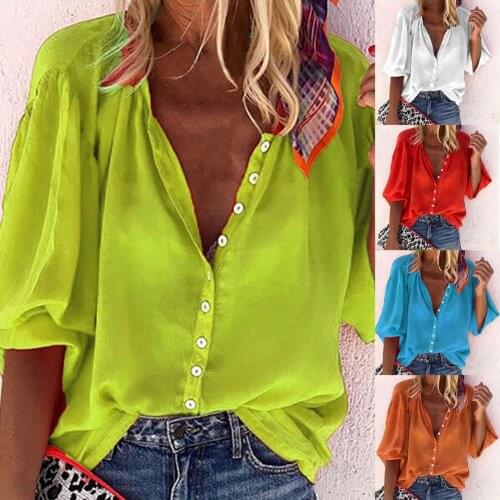 Soft Fashion V-Neck Buttons Closure Casual Shirt Skin-friendly Women Top Loose for Daily Wear