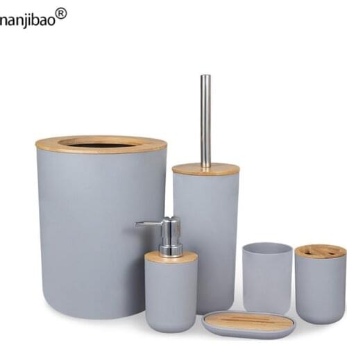 Nanjibao 6Pcs Bamboo Bathroom Accessories Set Toothbrush Holder Soap Dispenser Toilet Brush Bathroom Decoration Accessories