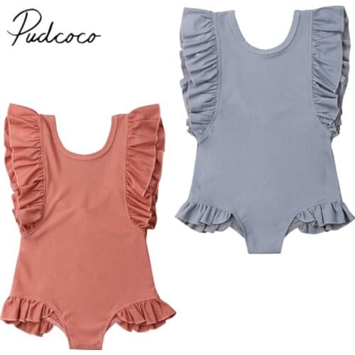 2019 Brand New Toddler Kids Baby Girl Swimwear Ruffles Sleeveless Solid Summer Swimsuit One Piece Bathing Swimming Suit 1-6T