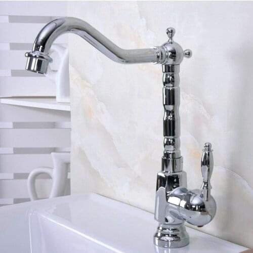 Polished Chrome Brass Single Handle One Hole Bathroom Basin Kitchen Sink Swivel Spout Faucet Mixer Tap mnf927