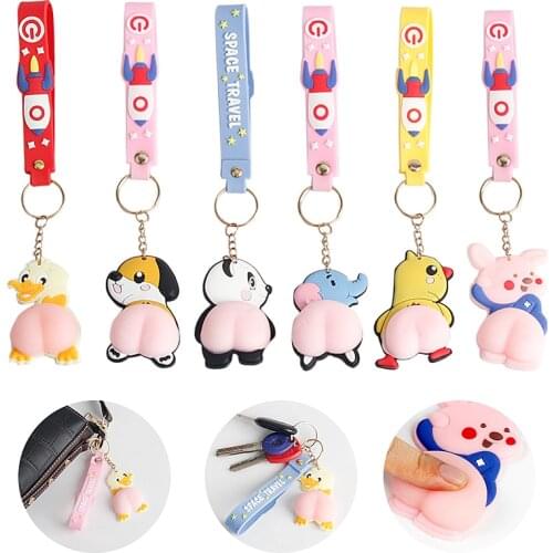 Squeeze Squishy Butt Toy PVC kawaii Panda Shiba Inu Anti Stress Fidget Toy Cartoon Animal Keychain Women Bag Pendant Car Trinke