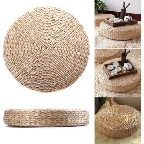 Tatami Futon Meditation Cushion 40cm Round Yoga Circle Corn Husk Straw Braid Mat Japanese Style Cushion With Silk Wadding