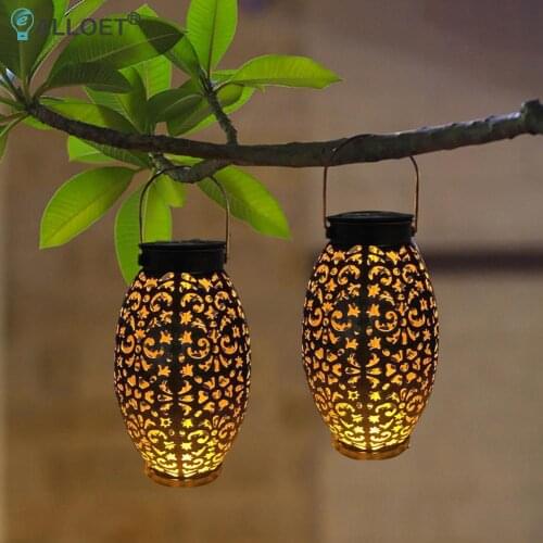Waterproof Solar Lamp Retro Hollow Lantern Light Solar LED Light Handheld Hanging Projector Lamp Outdoor Garden Decor Landscape
