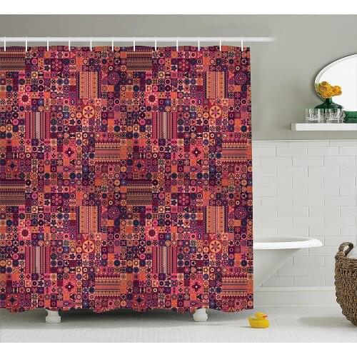 Mandala Shower Curtain Warm Toned Ethnic Motifs with Flower and Paisley Motifs Middle Eastern Pattern Home Decor Bath Curtains