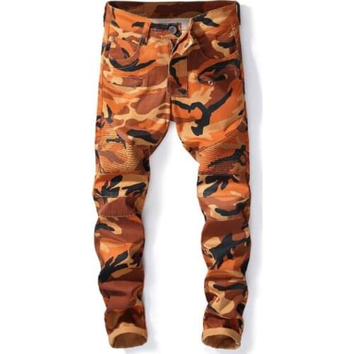 Yellow Camouflage cheap jeans men biker jeans men trousers male denim pants masculino motorcycle fashion designer