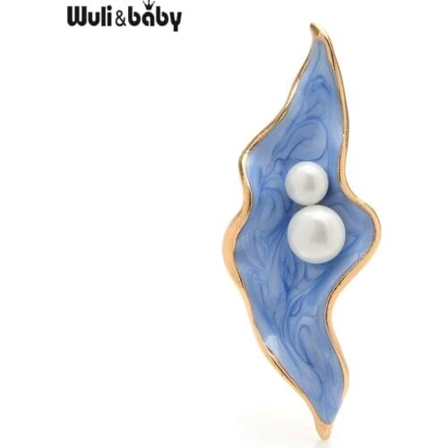 Wuli&baby Pearl Shell Flower Brooches For Women 2-color Enamel Office Party Brooch Pins Gifts