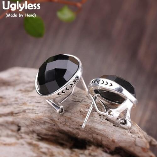 Uglyless Faceted Blue Sand Stones Evening Dress Earrings Women Simple Fashion Gemstones Stud Earrings 925 Silver Brincos E1508