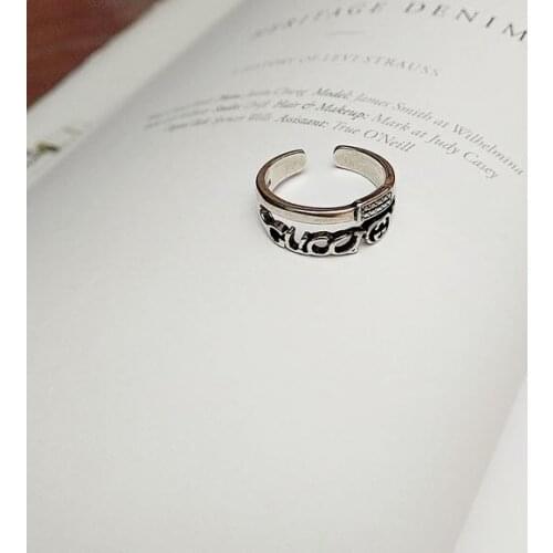 925 Sterling Silver Rings for Women Korean Fashion New Retro Thai Silver Ring Opening Multilayer Letters Allied Express