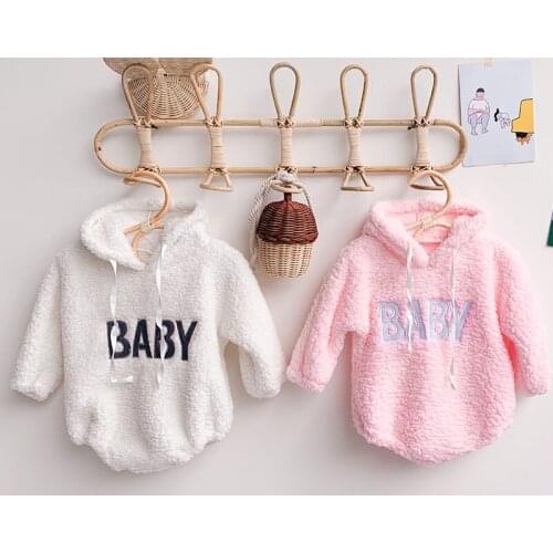 Winter Baby Boys Girls Hooded Bodysuit Climbing Clothes Plush Thickened Clothes Bodysuits Baby Plush Baby Newborn Clothes