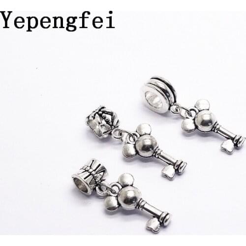 10pcs key European Bead Vintage Silver Charms fit for pandora style Bracelets Necklace DIY Metal Jewelry Making JA600019