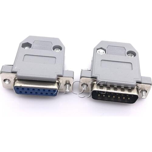 10PCS RS232 DB15 15 Pin Female/Male 2Rows Solder Type Plug D-SUB Male Plug Socket Connector Plastic Assemble Shell Cover