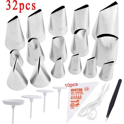 32PCS Pastry Bag Tips Kitchen DIY Cake Icing Piping Cream Cake Decorating Tools Reusable Pastry Bags+16 Nozzle Se