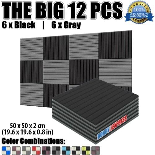 Arrowzoom Flat Wedge Tile Sound-Proofing Panel Acoustic Studio Foam 12 pcs Set 19.6 * 19.6 * 0.8" KK1035