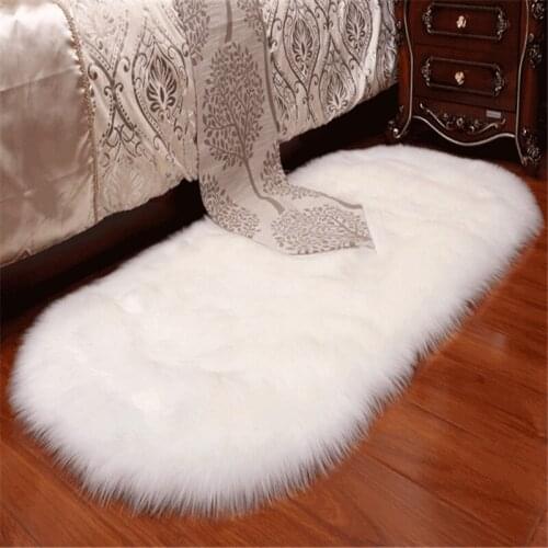 White Faux Fur Rugs Large Oval Artificial Sheepskin Long Hair Carpet Soft Mat Bedroom For Living Room Carpets
