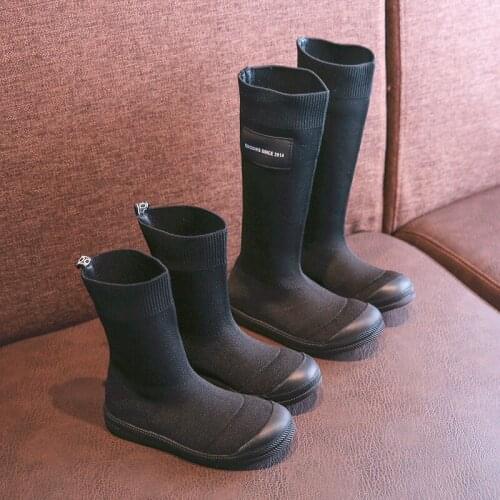 Girls Boots 2021 Spring Autumn Childrens Black Knitted Elastic Fashion Princess Martin Boots Baby Girl Shoes Rubber Soft Sole