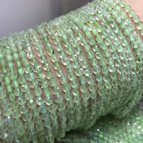 Prehnite green loose beads faceted coin 3*4mm 14" for DIY jewelry making FPPJ wholesale beads nature gem stone