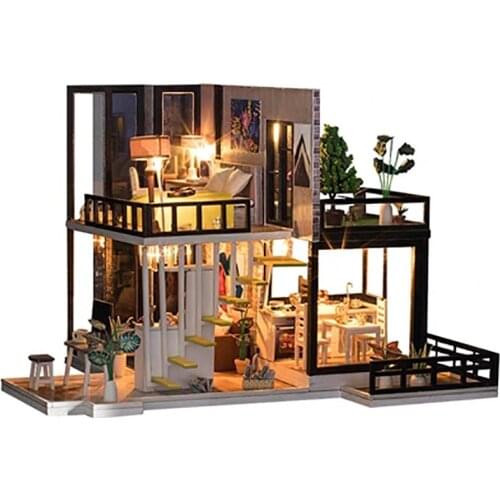 Casa DIY Wooden Doll House Accessories Assembled Miniature Furniture Dollhouse with Light Toys for Children Adult Christmas Gift