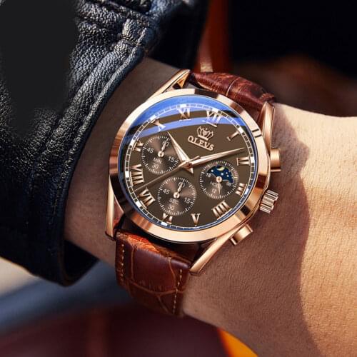 Brand Mens Watch Multifunctional Sports 30M Waterproof Luminous Quartz Leather Business Wrist Watch Male Relogios Masculinos