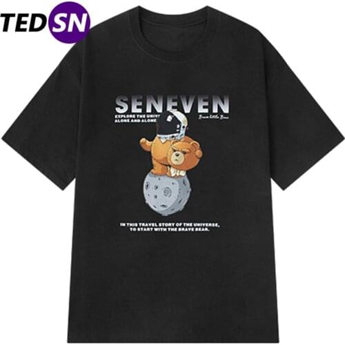 Retro Astronaut Bear Print Tshirt 2021 Summer Casual Tshirt Harajuku T-Shirt Streetwear Hip Hop Cotton Loose Short Sleeve Shirt