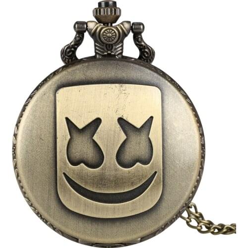 Clown Droll Mask Pattern Pocket Watch Necklace Chain Pendant Bronze Big Mouth Retro Quartz Pocketwatch Fob Watches for Men Women