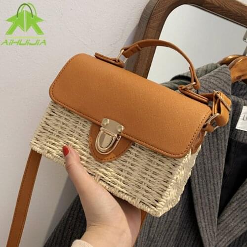 Fashion Pu+straw Ladies Handbag 2021 Summer New Vintage Rattan Bag Hand Made Bohemia Weave Beach Travel Shoulder Messenger Bag