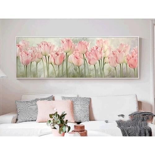 Pink tulip Simple flower Arts Needlework 14CT Canvas Unprinted bedroom Handmade Embroidery Cross Stitch Kits DIY Home Decor