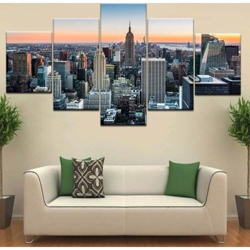 New York City Landscape Night Scene Modern Canvas Wall Art 5 Panel HD Print For home living room decoration