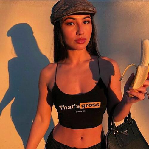 NEW 2021 Sexy Women Thats Gross Letter Print Camisole Vest Sleeveless Black Crop Top T-Shirt Girls Fashion Clothing